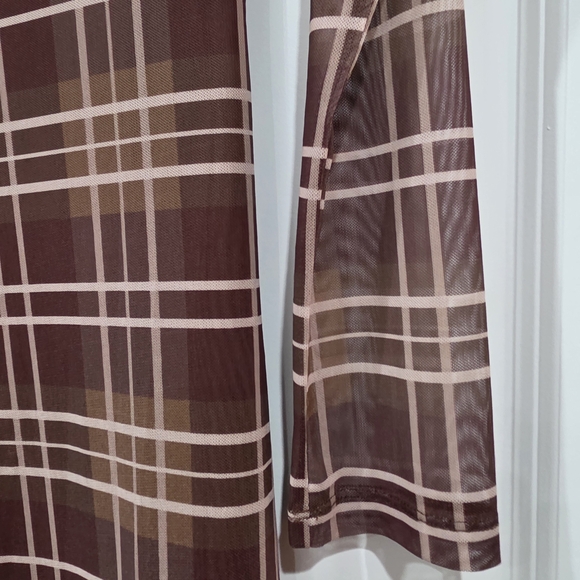 Commense Brown and Cream Plaid Long Sleeve Dress - Picture 2 of 2
